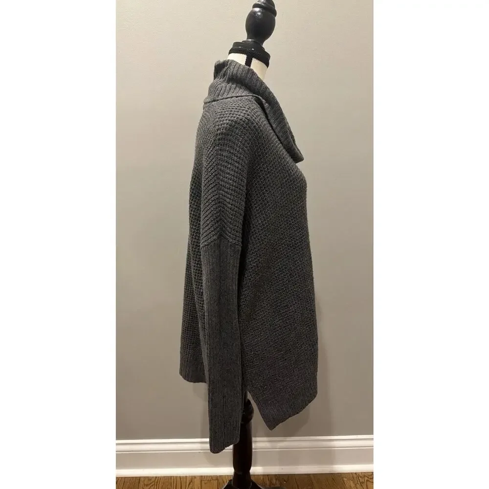Michael Kors Cowl Neck Sweater Womens Large Gray Waffle Knit Tunic Cozy